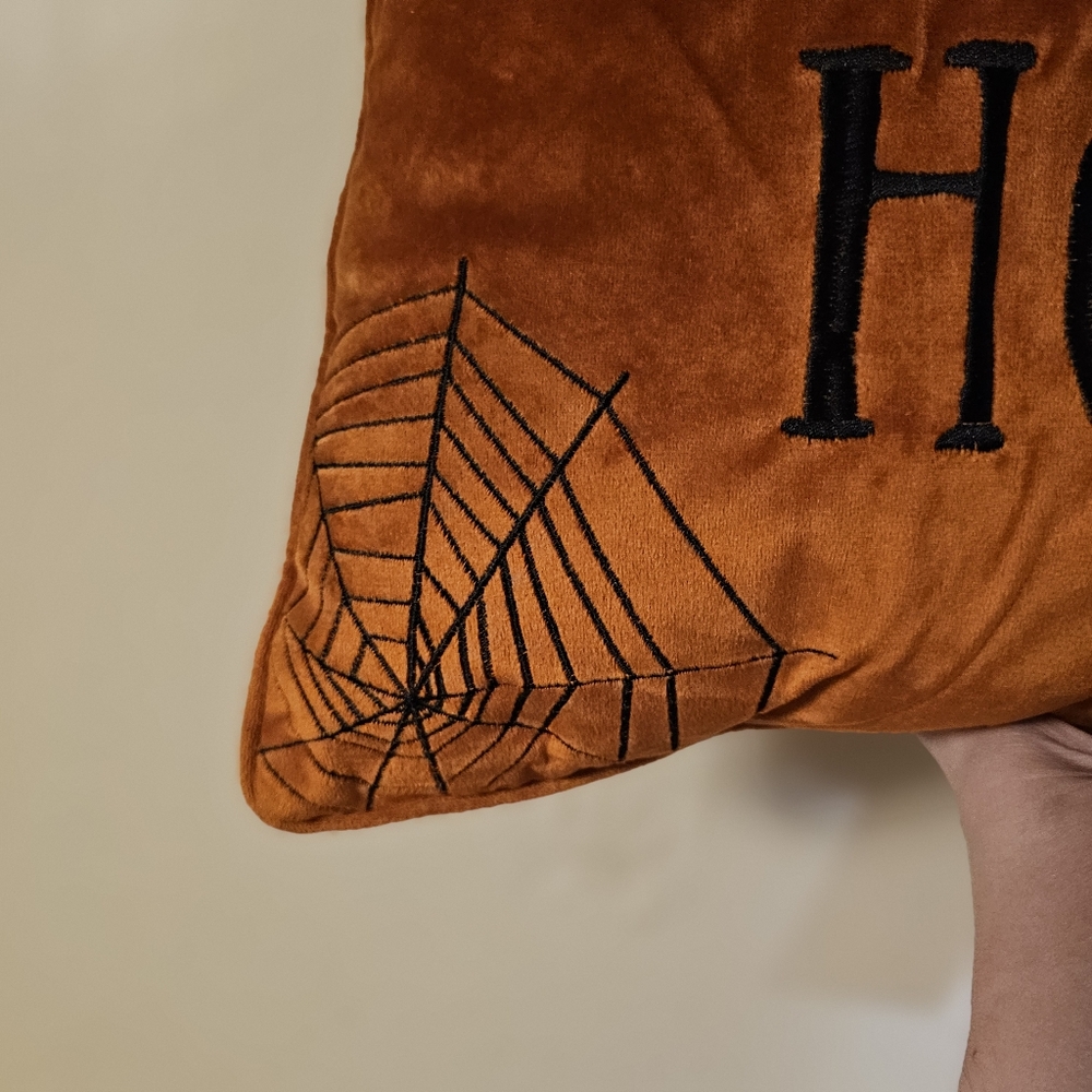 Orange Halloween Pillow with Black Text - Picture 4 of 5